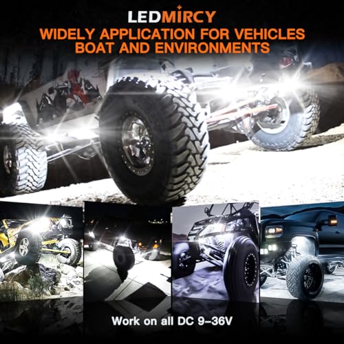 Rock Lights LEDMIRCY R4 Pure White Rock Lights with Wire Harness for Trucks (12 Count)