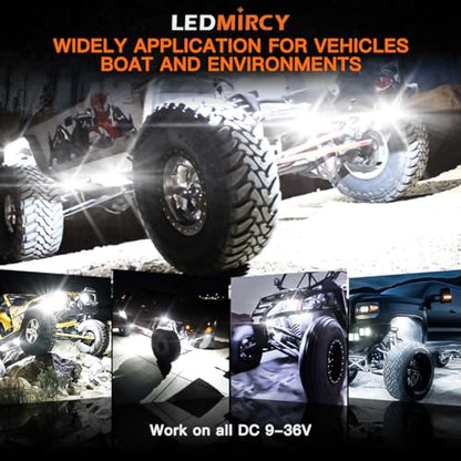 Rock Lights LEDMIRCY R4 Pure White Rock Lights with Wire Harness for Trucks (12 Count)