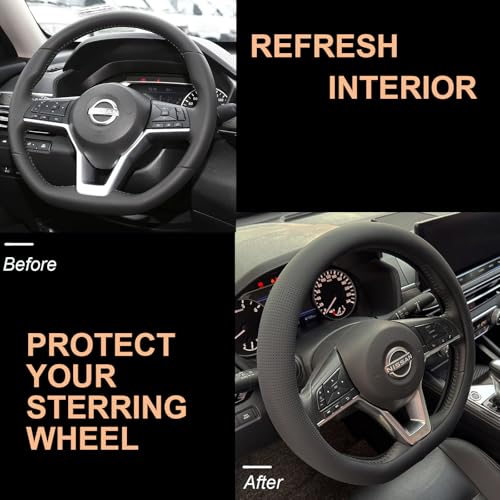 D Shaped Nappa Leather Steering Wheel Cover 14.5In
