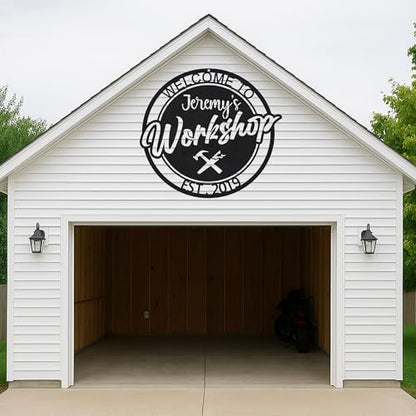 Custom Garage Workshop Metal Sign Personalized Tool Name Wall Art for Car Truck Mechanic Shop Decor Durable Steel Sign for Dad Husband Men’s Auto Workspace or Fence