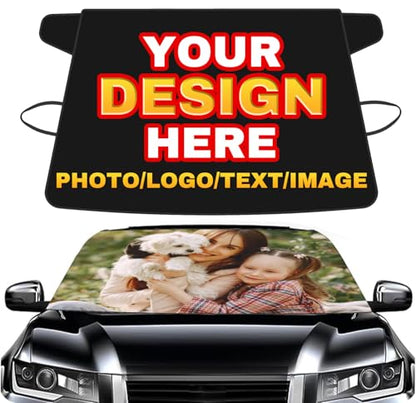 Custom Windshield Cover for ice and Snow Personalized car Windshield Snow Cover Add Your Photo Logo Text Image All Seasons Sunshade Cover Universal for SUV Truck Sedan Van