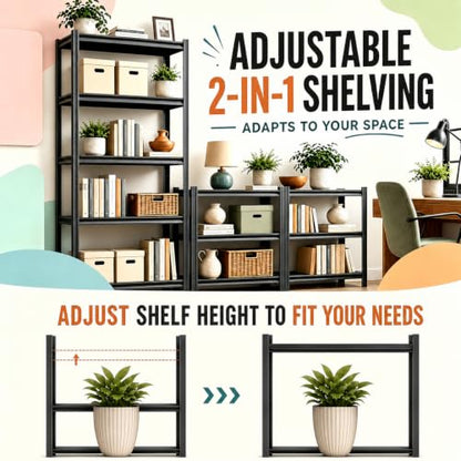 Metal Bookshelf 5 Tier Adjustable Heavy Duty Bolt Free Bookcase