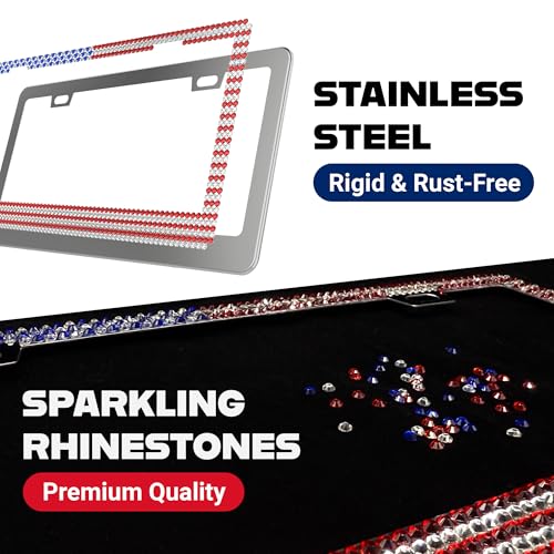 Patriotic USA American Flag Bling License Plate Frame for Women