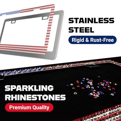 Patriotic USA American Flag Bling License Plate Frame for Women