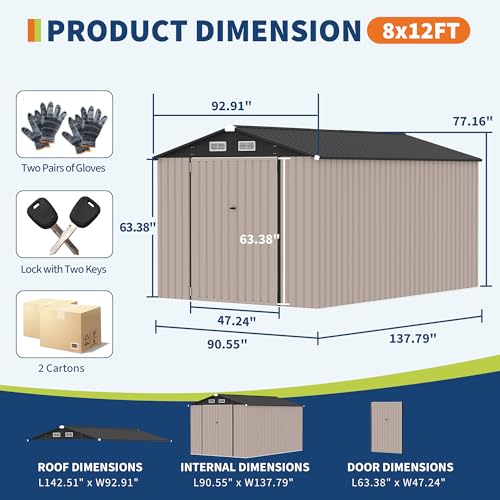 8x12 FT Metal Storage Sheds Outdoor
