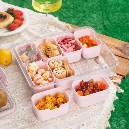 Divided Snack Serving Tray with Lid and Handle Travel Snackle Charcuterie Container Portable Storage Organizer for Candy