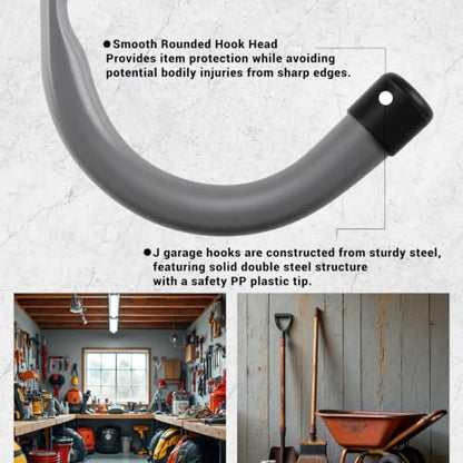 Garage Hooks 4 Inch Heavy Duty Steel J Hooks for Wall (12 Count)