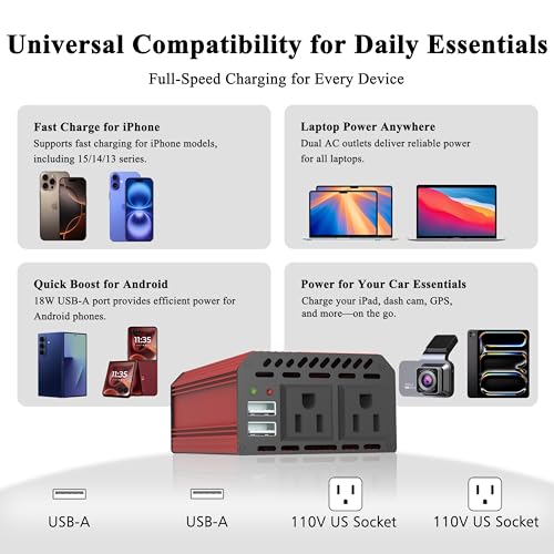 400W Power Inverters for Vehicles DC 12v to AC 110v Car Inverter