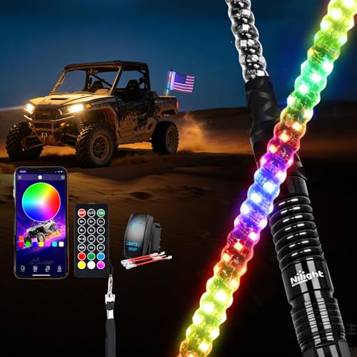 RGB LED Whip Light 1PC 2FT Spiral Antenna Whips (2 Foot)