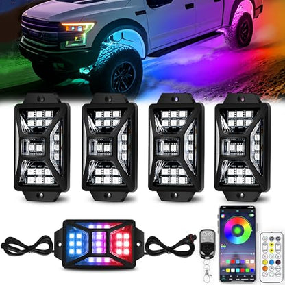 4 Pods 84 LEDs 5 Sides RGB Rock Lights for Trucks (4 Count)
