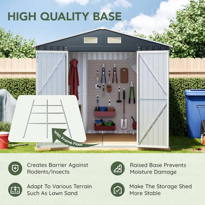 Outdoor Steel Storage Shed with Floor Frame