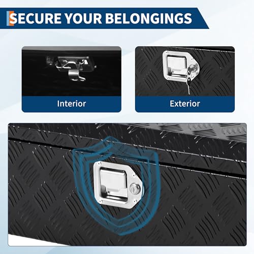 48 Inch Heavy Duty Aluminum Stripes Plated Tool Box Pick Up Truck Bed RV Trailer Toolbox Waterproof Storage Organizer with Side Handle