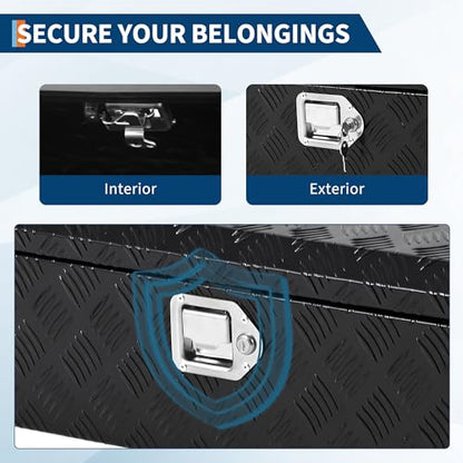 48 Inch Heavy Duty Aluminum Stripes Plated Tool Box Pick Up Truck Bed RV Trailer Toolbox Waterproof Storage Organizer with Side Handle