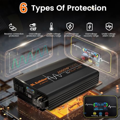 2000W Pure Sine Wave Power Inverter 12V DC to 120V AC 60HZ with LCD Display
