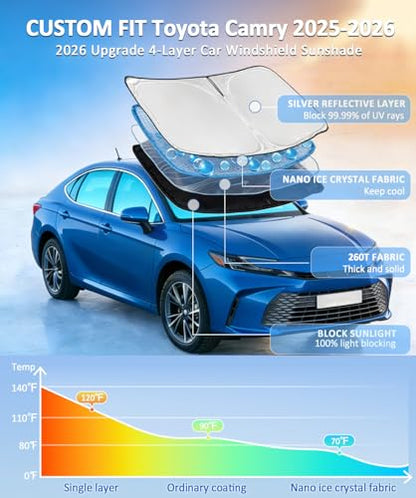 Windshield Sun Shade for Toyota Camry 2025 2026 LE XLE Hybrid SE XSE