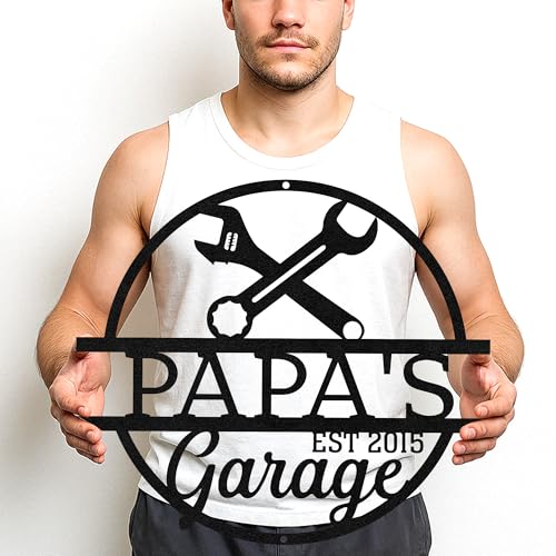Custom Garage Workshop Metal Sign Personalized Tool Name Wall Art for Car Truck Mechanic Shop Decor Durable Steel Sign for Dad Husband Men’s Auto Workspace or Fence