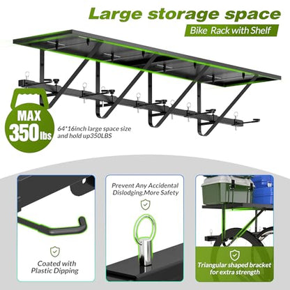 Heavy Duty Bike Rack with Shelf for Garage Storage