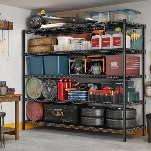 85.7"H 5 Tier Garage Shelving with Wheels&Feet