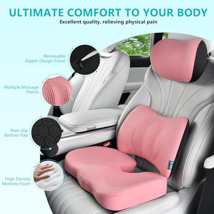 3 PCS Seat Cushion for Carseat Lumbar Support Pillow Car Neck Headrest Pillows Memory Foam Gel Memory Foam Massage Point Seat Pads Pressure Relief Back Cushion for Office Chair (3 Count)