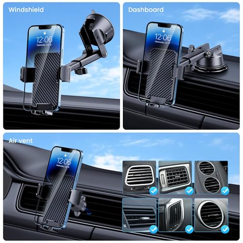 Phone Holders for Your Car [Military Grade Suction Ultra Strong Base] Cell Phone Car Holder 3 in 1 Dashboard