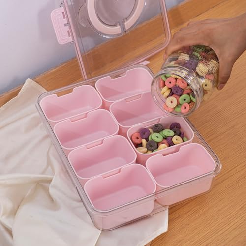 Divided Snack Serving Tray with Lid and Handle Travel Snackle Charcuterie Container Portable Storage Organizer for Candy