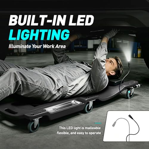 40 Inch Low Profile Plastic Rolling Garage Shop Floor Creeper with LED Light