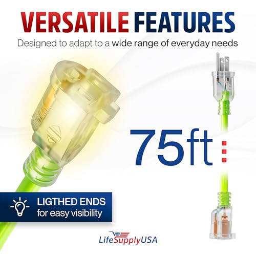 75ft Outdoor Indoor Extension Cord 12