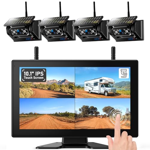 4 Magnetic Solar Wireless Backup Camera HD1080P DVR 10.1" Touchscreen Monitor (4 Count)