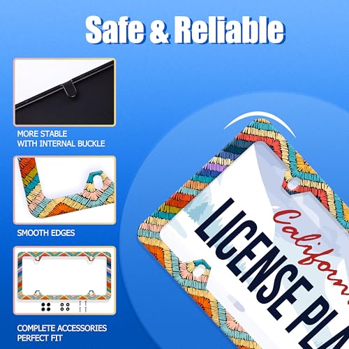 Boho License Plate Frame Stainless Steel Car Accessory 6.3x12.3 Inch