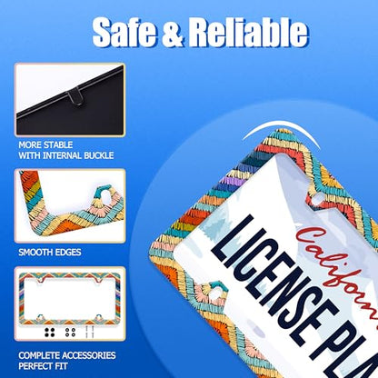 Boho License Plate Frame Stainless Steel Car Accessory 6.3x12.3 Inch