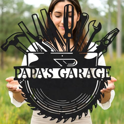 Custom Garage Workshop Metal Sign Personalized Tool Name Wall Art for Car Truck Mechanic Shop Decor Durable Steel Sign for Dad Husband Men’s Auto Workspace or Fence