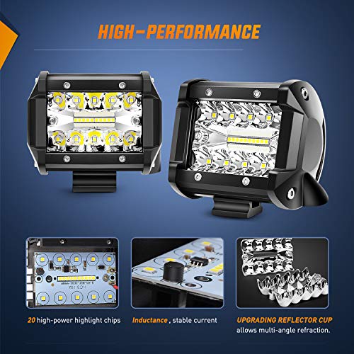 LED Light Bar 2PCS 60W 4 Inch Flood Spot Combo LED Work Light Pods Triple Row Work Driving Lamp with 12 ft Wiring Harness kit