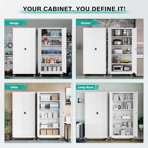 75" Tall Metal Storage Cabinet with Wheels