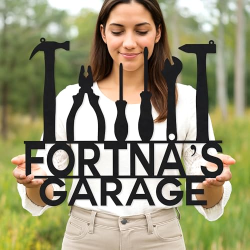 Custom Garage Workshop Metal Sign Personalized Tool Name Wall Art for Car Truck Mechanic Shop Decor Durable Steel Sign for Dad Husband Men’s Auto Workspace or Fence