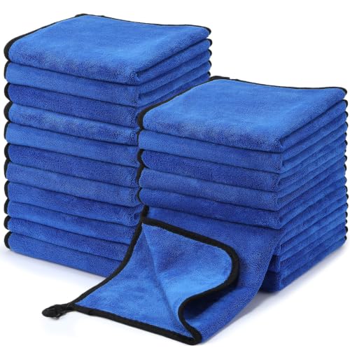 20 Pcs Microfiber Car Drying Towels Microfiber Cleaning Cloth 800 GSM Thick Plush Cleaning Dusting Cloth Auto Detailing Absorbent Towels Rags for Car Household Kitchen Window (20 Count)