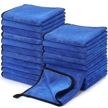 20 Pcs Microfiber Car Drying Towels Microfiber Cleaning Cloth 800 GSM Thick Plush Cleaning Dusting Cloth Auto Detailing Absorbent Towels Rags for Car Household Kitchen Window (20 Count)