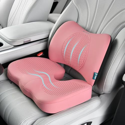 Car Seat Cushion and Back Support for Office Chair Memory Foam Chair Cushions Pressure Relief Seat Pads with Gel Massage Point Lumbar Support