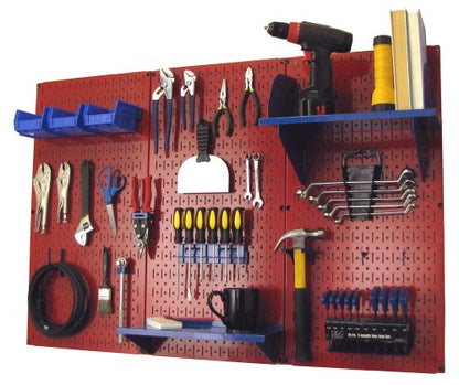 Pegboard Organizer 4 ft. Metal Pegboard Standard Tool Storage Kit with Red Toolboard and Blue Accessories
