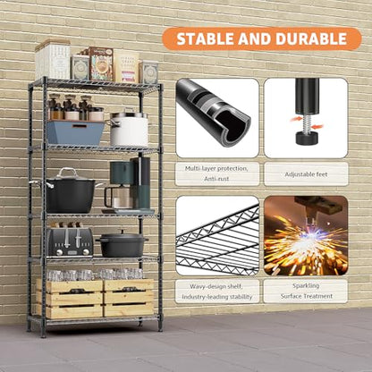 5 Tiers Shelf Metal Storage Shelves Standing 1750 LBs Household Shelf Organizer for Kitchen Pantry Closet Garage Basement Utility Room