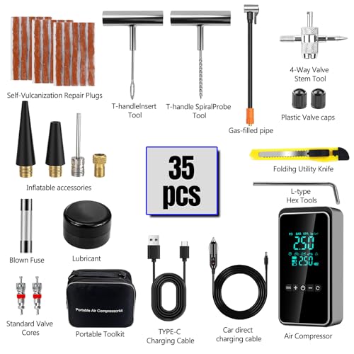 Tire Inflator Portable Air Compressor with Tire Repair Kit