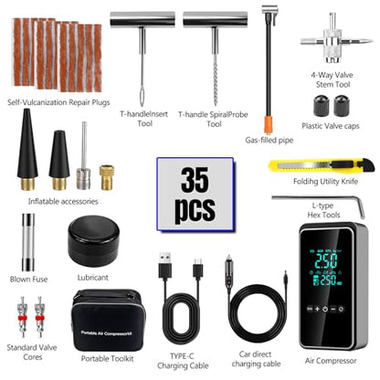 Tire Inflator Portable Air Compressor with Tire Repair Kit