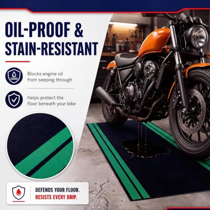 Motorcycle Mat Garage Floor Rug Washable Parking Mats for Garage Floors Non Slip Oil Absorbent Pad Rubber Backing Layer Protects Floor