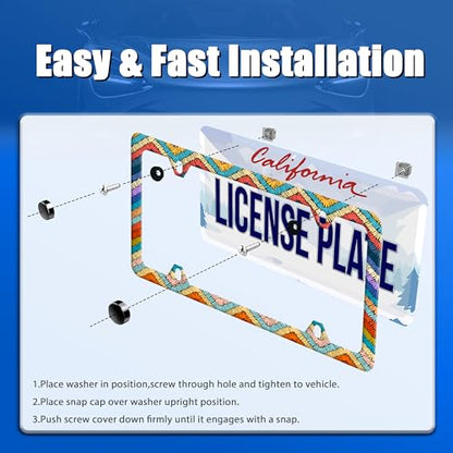 Boho License Plate Frame Stainless Steel Car Accessory 6.3x12.3 Inch