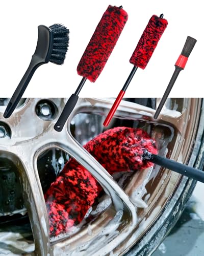 Professional 4 Pack Long Handle Wheel Brush Kit for Cleaning Wheel and Tire