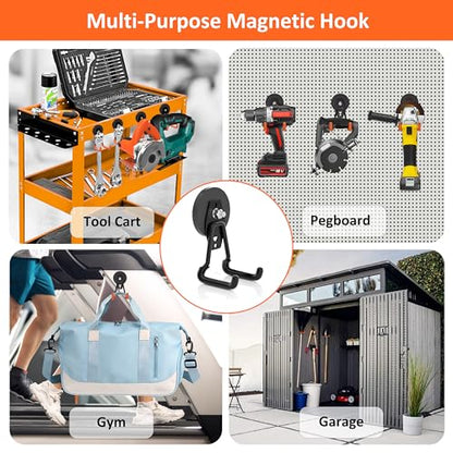 Strong Magnetic Hooks Heavy Duty Upgraded Large Magnets with Hooks Magnetic Garage Hooks for Hanging Shovel (4 Count)