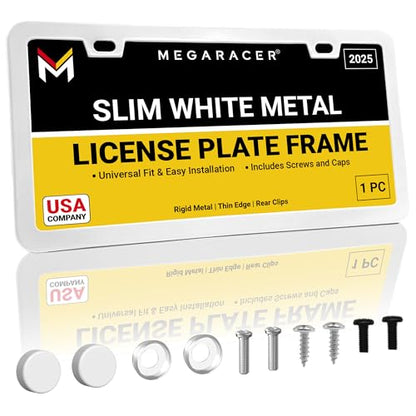 Premium Slim Gloss White License Plate Frame