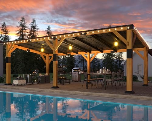 12x24x8.2 FT Heavy Duty Cedar Wood Carport for 2 Cars