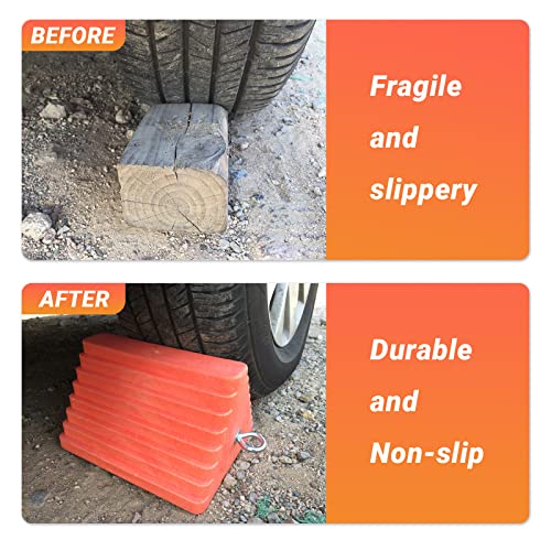 2 Packs Wheel Chocks Heavy Duty Orange with Eyebolt
