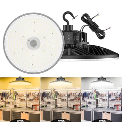 150W/200W/240W Adjustable Commercial Bay Lighting 3000K/4000K/5000K, 33600Lumen IP65 Waterproof Basement Warehouse Gym UL Listed, Warehouse LED Light Ceiling, UFO High Bay LED Lights