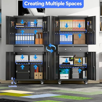71 Inch Garage Storage Cabinet with 2 Drawers